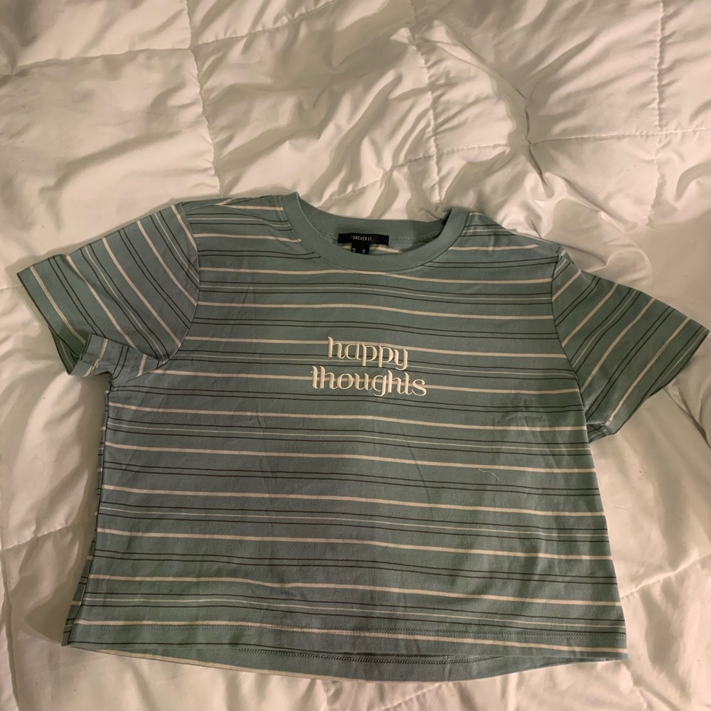 Forever 21 Happy Thoughts Blue Crop Top